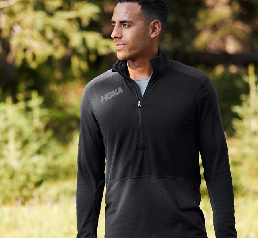 Hoka Australia One One 1/2 Zip Midlayer - Mens Tops Black - KDWFJ-7218